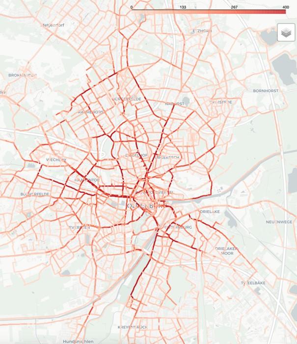 Abbildung 3: Heatmap der Anzahl an ausgewerteten Durchfahrten in Oldenburg